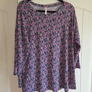Dear Scarlett Floral 3/4 Length Sleeve Top - Pink and Blue
